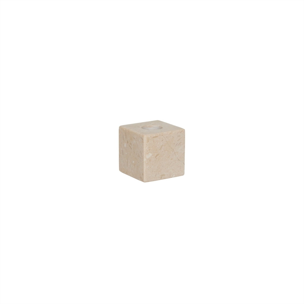 Savi Square Marble Lysestake - Low -  Beige