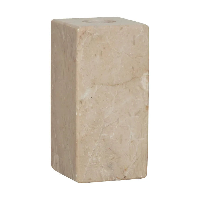 Savi Square Marble Lysestake - High -  Beige